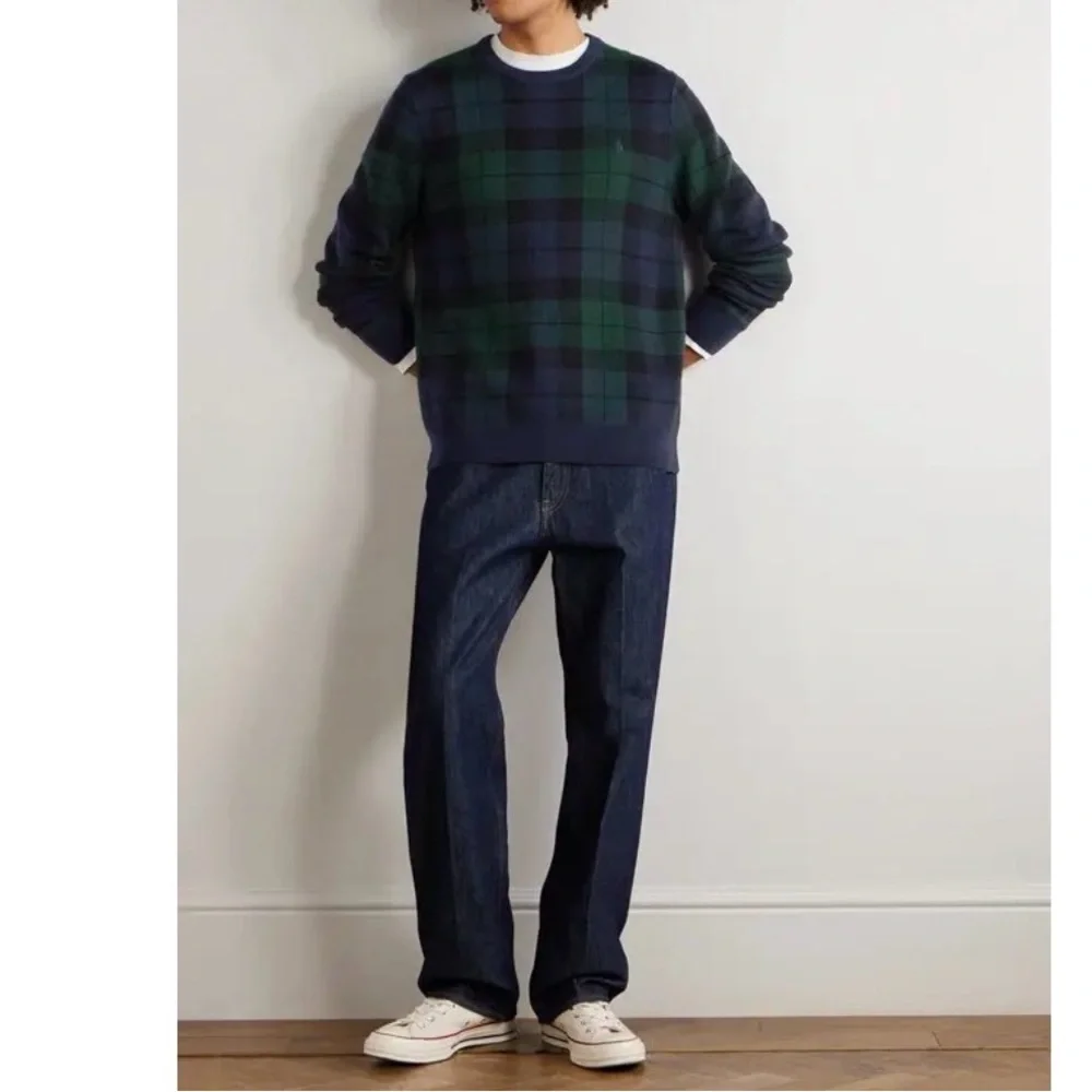 Polo Ralph Lauren Green Navy Scottish Plaid Merino Wool Sweater Size XL NWT